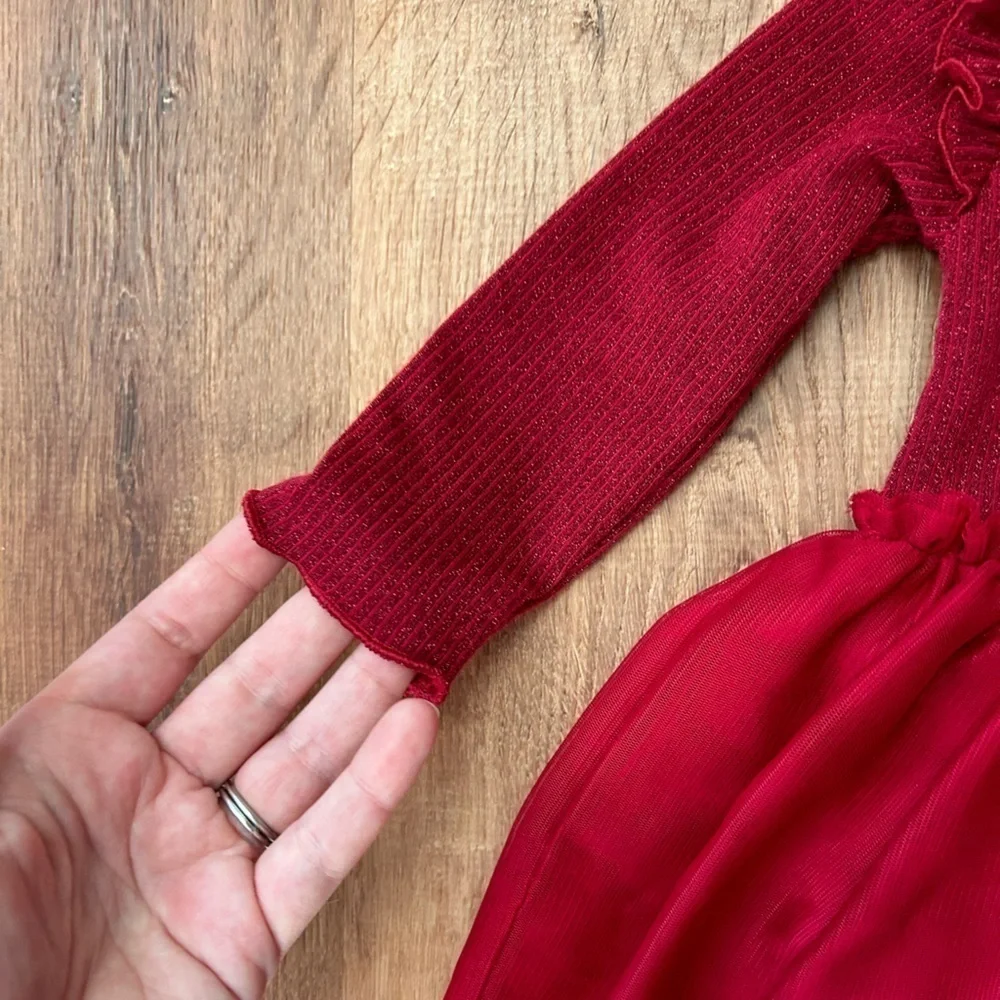 Gap Baby Red Sparkle Long Sleeve Party Dress Girls Size 3-6 months - Picture 5 of 10